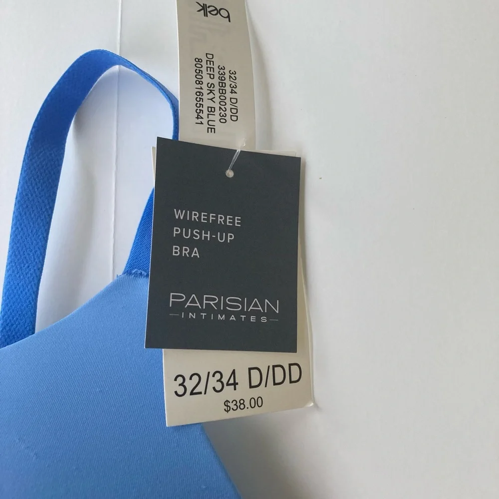 Parisian Wireless Push Up Bra 32/34 D/DD Sky Blue Padded Adjustable NWT